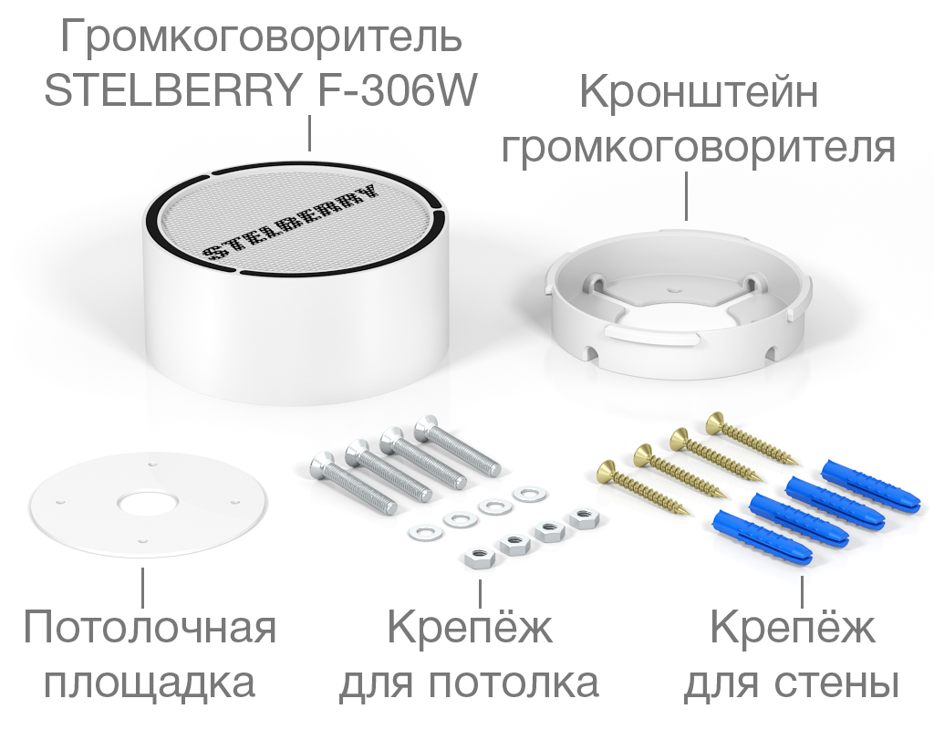 Комплект потолочно-настенного громкоговорителя мощностью 6 Ватт STELBERRY F-306W